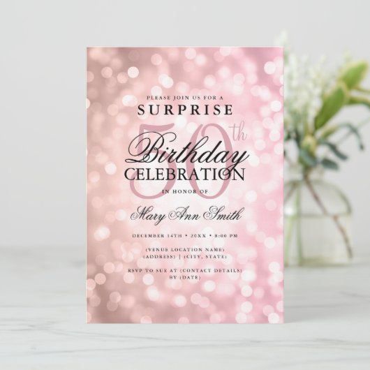 サプライズエレガント50th誕生日バラ金ゴールドライト 招待状 (スタンド正面)