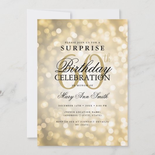 サプライズエレガント60th誕生日グラム金ゴールド灯 招待状 (正面)