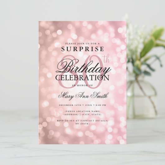 サプライズエレガント80th誕生日バラ金ゴールドライト 招待状 (スタンド正面)