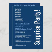 サプライズカスタム年誕生日モダンネービーホワイト 招待状 (正面/裏面)