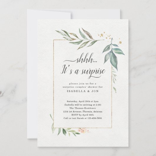 サプライズカップルのウェディングシャワー水カラーフローラ 招待状 (正面)