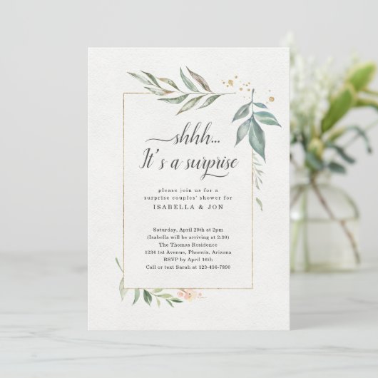 サプライズカップルのウェディングシャワー水カラーフローラ 招待状 (スタンド正面)