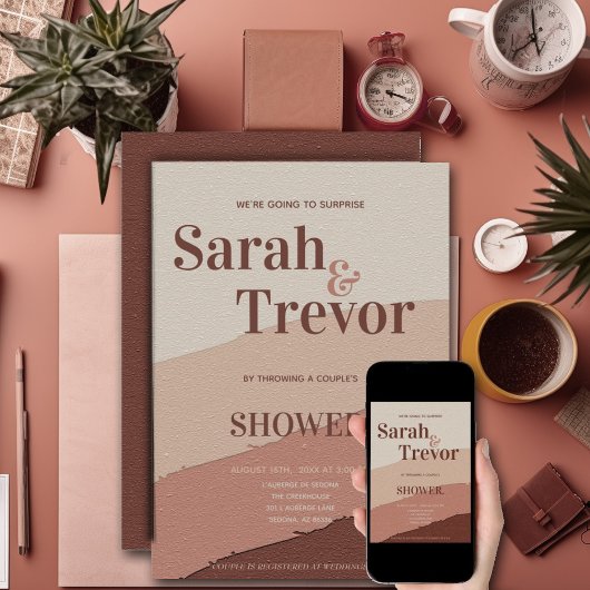 サプライズカップルのシャワー深い錆 招待状
