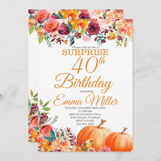 サプライズカボチャ秋誕生日 招待状 (正面/裏面)