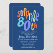 サプライズカラフル80thバースデーパーティーモダン 招待状 (正面/裏面)