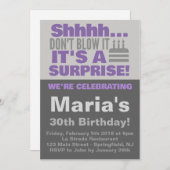 サプライズケーキパーティー パープル 誕生日 招待状 (正面/裏面)