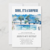 サプライズサマーパーティー任意の年齢アダルトプール誕生日 招待状 (正面)