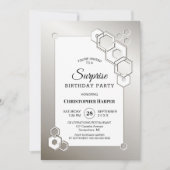 サプライズシルバー幾何学誕生日パーティー 招待状 (正面)