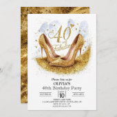 サプライズシンプルデジタル金ゴールド40歳の誕生日 招待状 (正面/裏面)