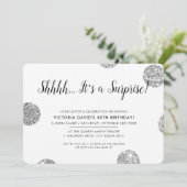 サプライズスタイリッシュパーティー銀グリッター水玉模様 招待状 (スタンド正面)