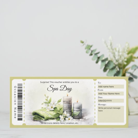 サプライズスパ日ギフト証明書テンプレート 招待状 (スタンド正面)