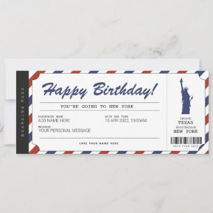 サプライズニューヨークトリップボーディングパストラベルチケット 招待状
