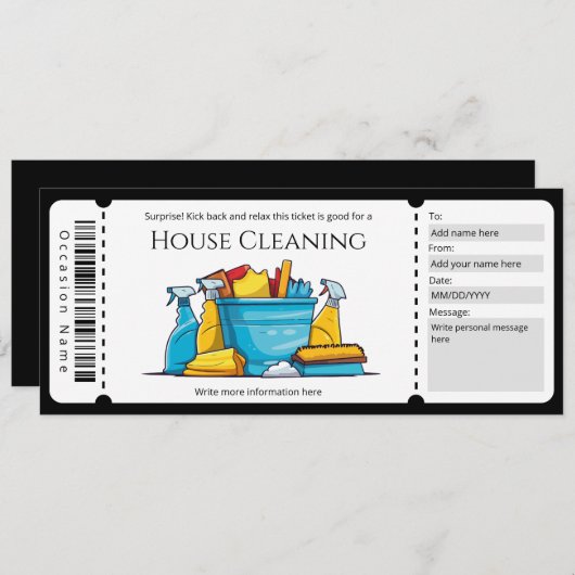 サプライズハウスクリーニングギフト証明書テンプレート 招待状 (正面/裏面)