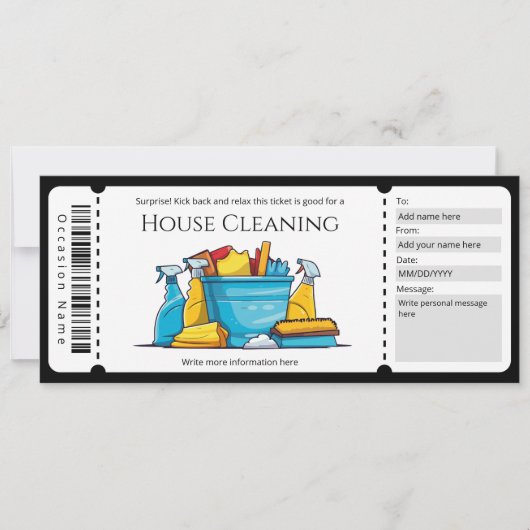 サプライズハウスクリーニングギフト証明書テンプレート 招待状 (正面)