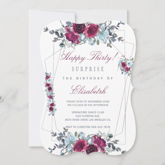 サプライズハッピーサーティーフローラ女子30歳の誕生日 招待状 (正面)