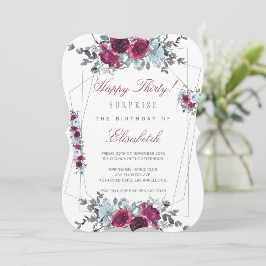 サプライズハッピーサーティーフローラ女子30歳の誕生日 招待状 (スタンド正面)