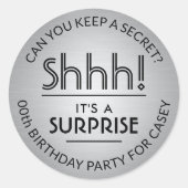 サプライズバースデーエレガントタパーティー黒灰色 ラウンドシール (正面)