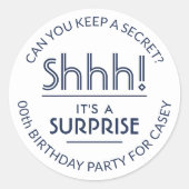 サプライズバースデースタイリッシュパーティホワイト&ネイビーブルー ラウンドシール (正面)