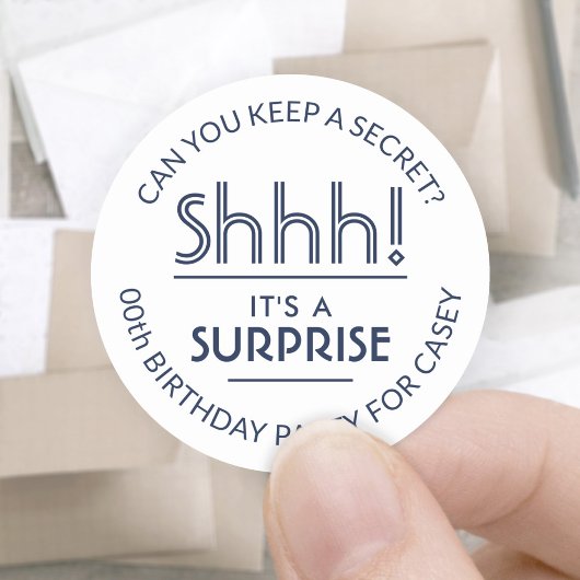 サプライズバースデースタイリッシュパーティホワイト&ネイビーブルー ラウンドシール