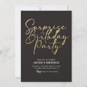 サプライズバースデーパエレガントーティブラック&金ゴールド 招待状 (正面)
