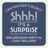 サプライズバースデーパスタイリッシューティーンネイビーブルー&ホワイト スクエアシール (正面)