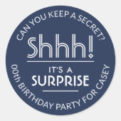 サプライズバースデーパスタイリッシューティーンネイビーブルー&ホワイト ラウンドシール (正面)