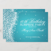 サプライズバースデーパーティきらめくーウェーブターコイズ 招待状 (正面/裏面)