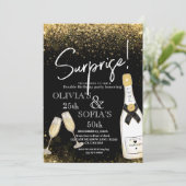 サプライズバースデーパーティシャンパンブラック金ゴールド 招待状 (スタンド正面)