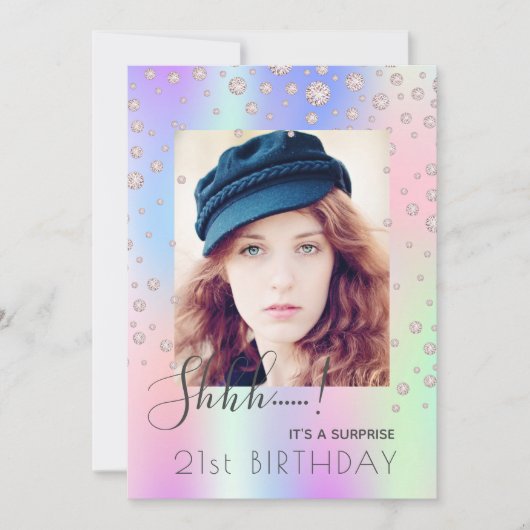 サプライズバースデーパーティーのピンクの紫のダイヤモンド写真 招待状 (正面)