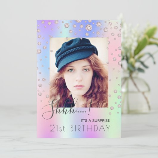 サプライズバースデーパーティーのピンクの紫のダイヤモンド写真 招待状 (スタンド正面)