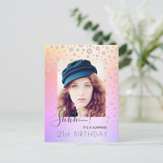 サプライズバースデーパーティーのレインボーダイヤモンドの招待 ポストカード (スタンド正面)