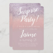 サプライズバースデーパーティーグリッターピンクグラデーション 招待状 (正面/裏面)