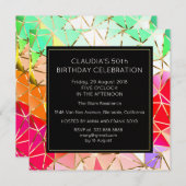 サプライズバースデーパーティーゴールデンフォイルレインボー 招待状 (正面/裏面)