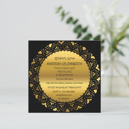 サプライズバースデーパーティーゴールデンブラックレースグラム 招待状 (スタンド正面)