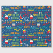 サプライズバースデーパーティータイポグラフィパターン ラッピングペーパー (フラット)