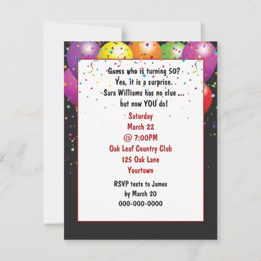 サプライズバースデーパーティードア 招待状 (裏面)