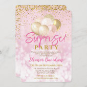 サプライズバースデーパーティーピンクグラマラスなバルーン 招待状 (正面/裏面)