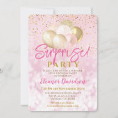 サプライズバースデーパーティーピンクグラマラスなバルーン 招待状 (正面)