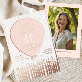 サプライズバースデーパーティーフォイル招待状40thピンク 箔招待状