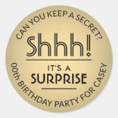 サプライズバースデーパーティーブラックと金ゴールドホイルフェイクス ラウンドシール (正面)