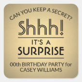 サプライズバースデーパーティーブラックフェイクとゴールドフォイル スクエアシール (正面)