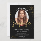 サプライズバースデーパーティーブラック金ゴールド招待状カード 招待状 (正面)
