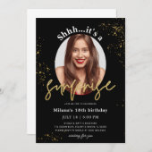 サプライズバースデーパーティーブラック金ゴールド招待状カード 招待状 (正面/裏面)