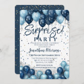 サプライズバースデーパーティーブルーバルーン 招待状 (正面/裏面)