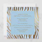 サプライズバースデーパーティーブルー金ゴールドゼブラ 招待状 (正面)