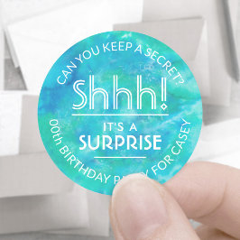 サプライズバースデーパーティーブルー&グリーンウォーター色 ラウンドシール