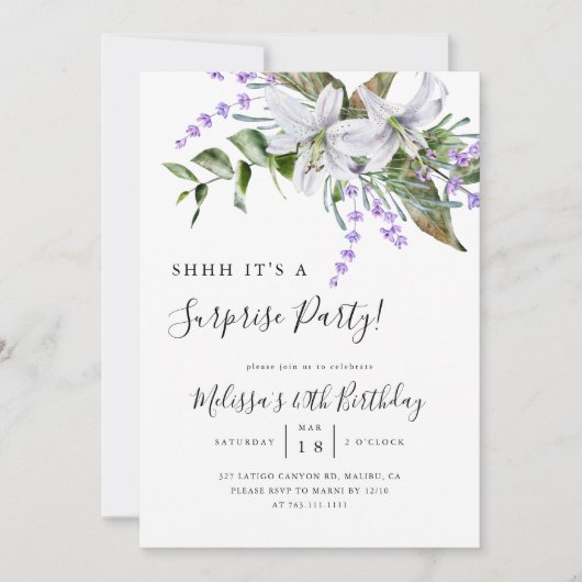 サプライズバースデーパーティーホワイトフローラ招待状 招待状 (正面)