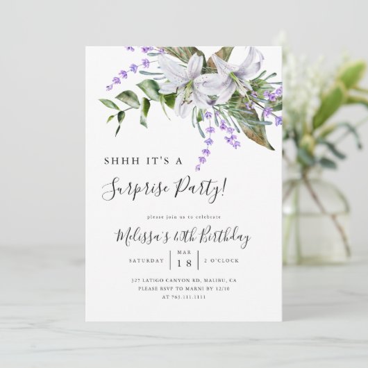 サプライズバースデーパーティーホワイトフローラ招待状 招待状 (スタンド正面)