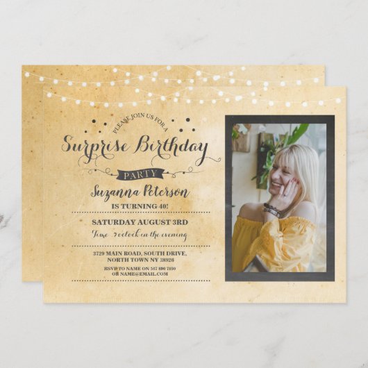 サプライズバースデーパーティーヴィンテージ任意の年齢クリーム 招待状 (正面/裏面)