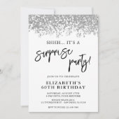 サプライズバースデーパーティー任意の年齢の白と銀 招待状 (正面)